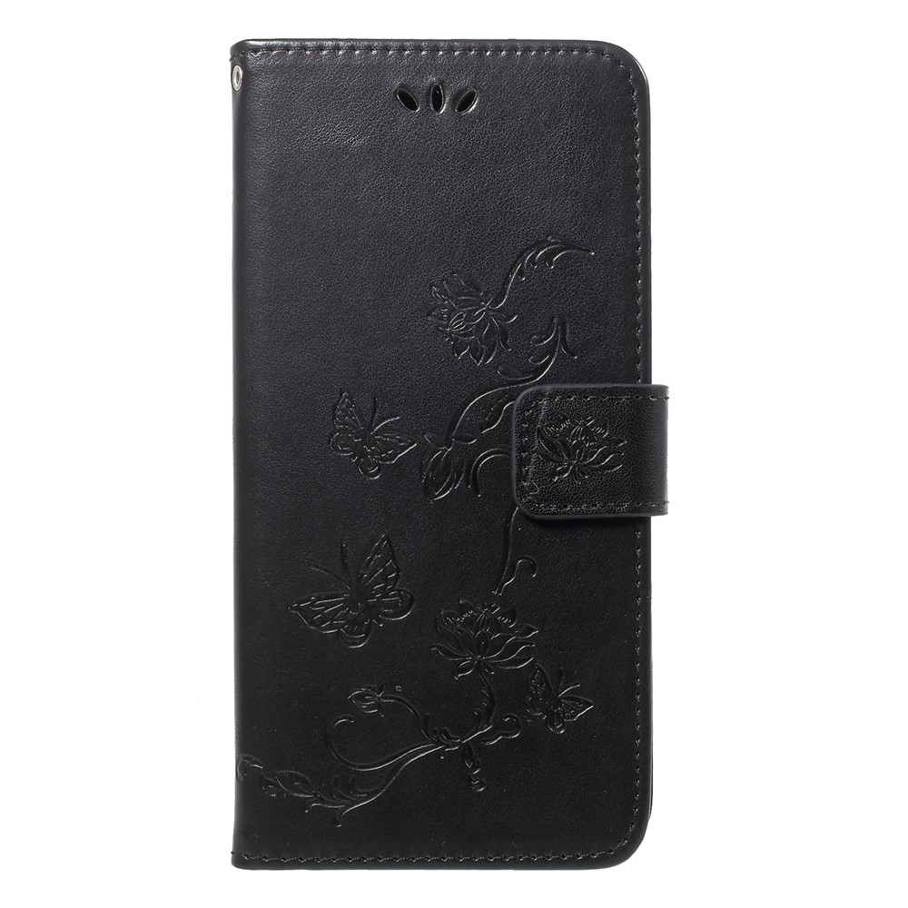 Imprint Butterfly Flower Wallet Stand Leather Case for Huawei P20 Pro - Black-3