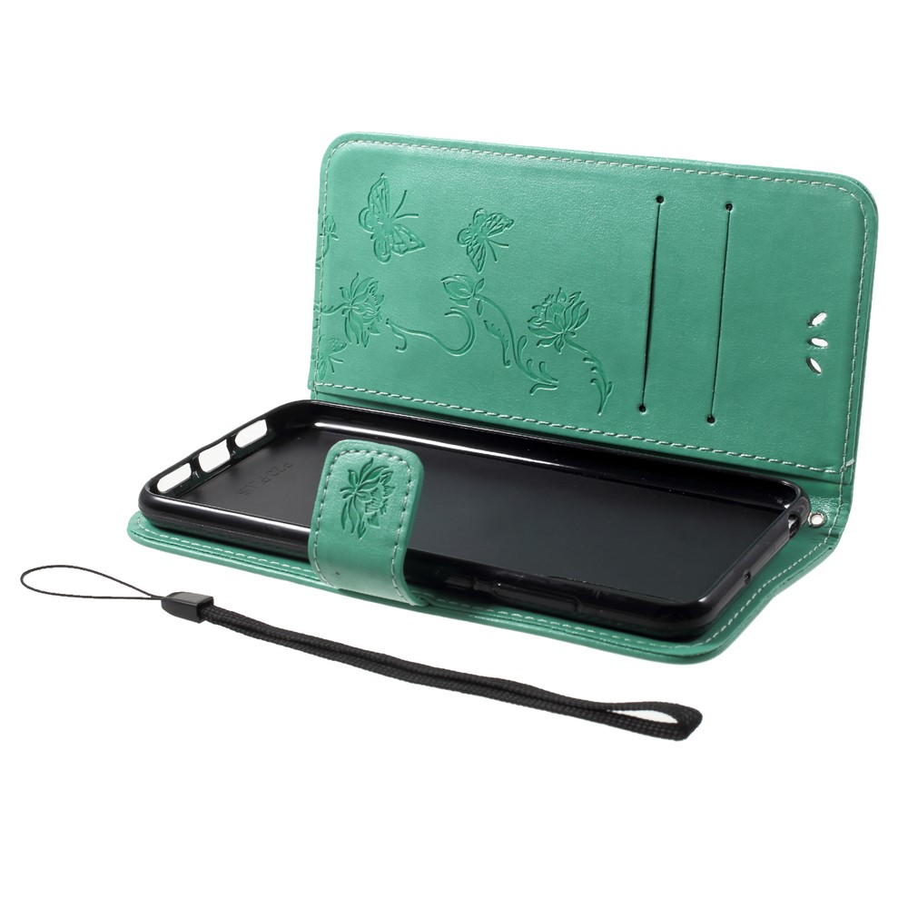 Imprint Butterfly Flower Wallet Stand Leather Mobile Cover for Huawei P20 Pro - Green-5