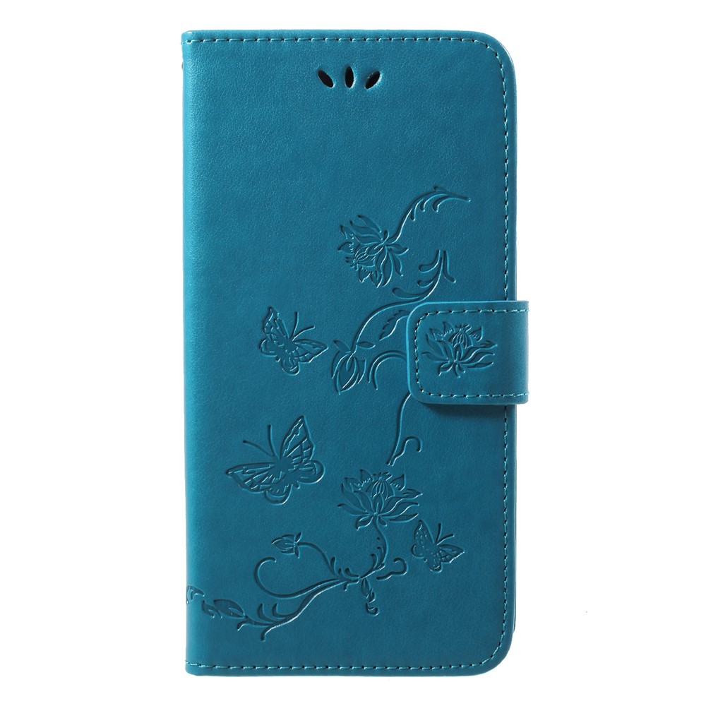 Наклейка Бабочка Цветок Кошелек Подставка Кожа Сотовый Телефон Чехол Для Huawei P20 Pro - Синий-1