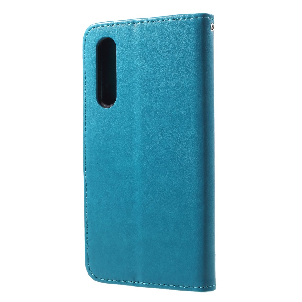 Наклейка Бабочка Цветок Кошелек Подставка Кожа Сотовый Телефон Чехол Для Huawei P20 Pro - Синий-2