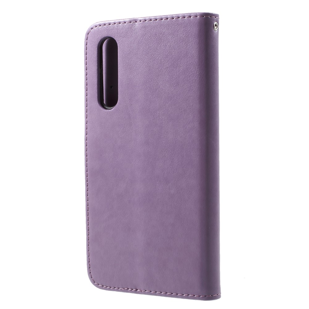 Imprima El Protector De La Cubierta Del Cuero Del Soporte De La Cartera De La Flor De Mariposa Para Huawei P20 Favorable - Púrpura Claro-2