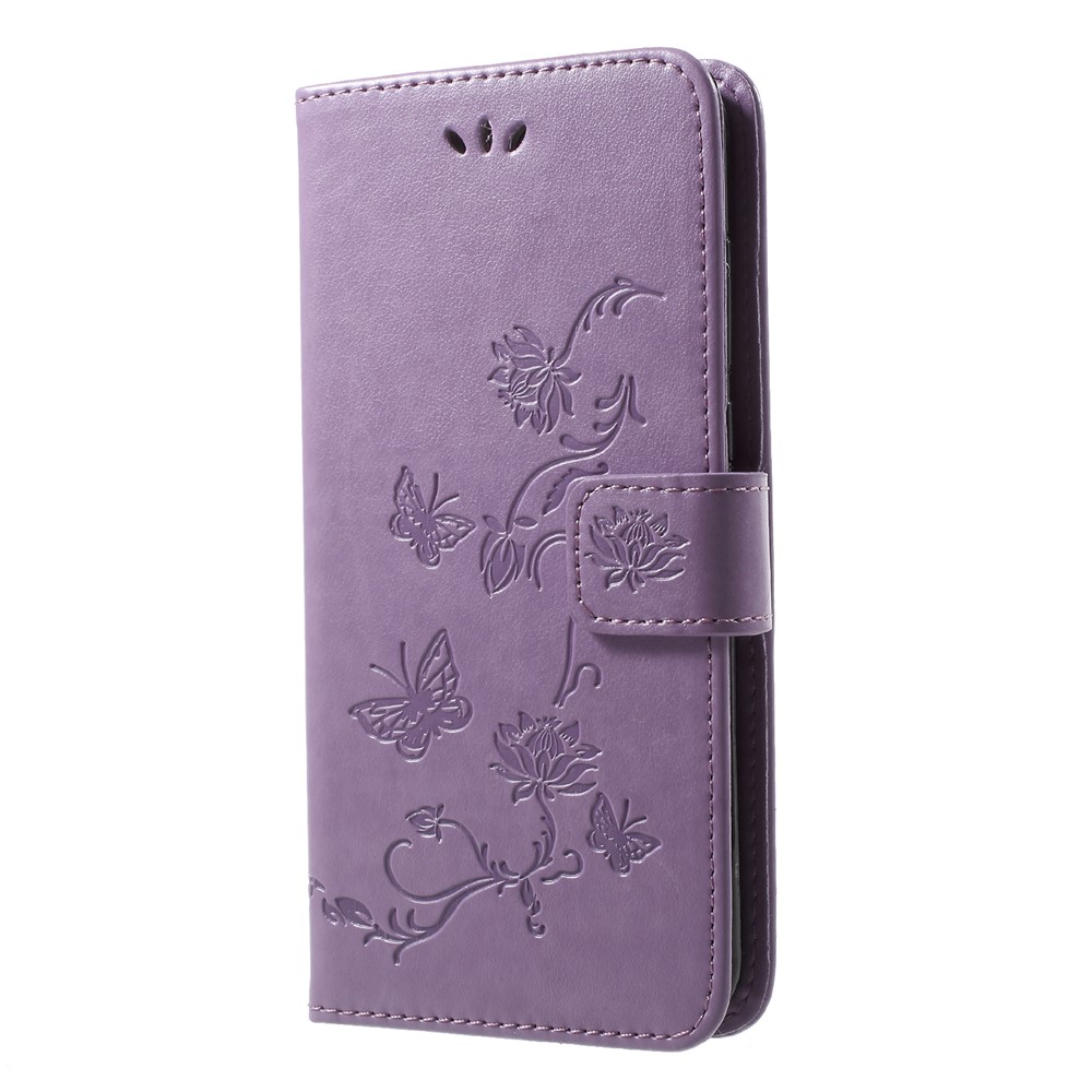 Imprima El Protector De La Cubierta Del Cuero Del Soporte De La Cartera De La Flor De Mariposa Para Huawei P20 Favorable - Púrpura Claro-3