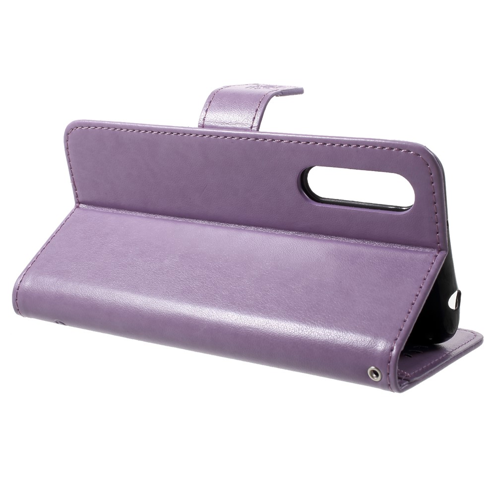 Imprima El Protector De La Cubierta Del Cuero Del Soporte De La Cartera De La Flor De Mariposa Para Huawei P20 Favorable - Púrpura Claro-4