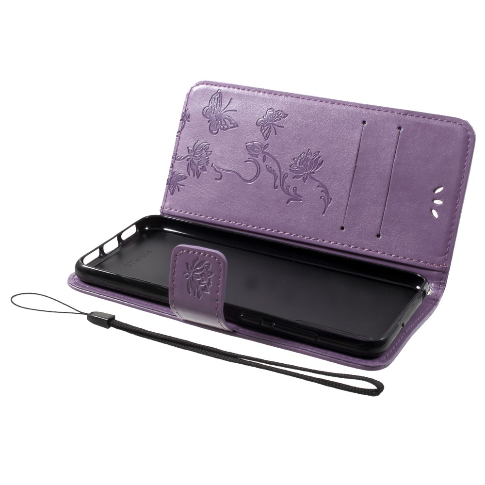 Imprima El Protector De La Cubierta Del Cuero Del Soporte De La Cartera De La Flor De Mariposa Para Huawei P20 Favorable - Púrpura Claro-5