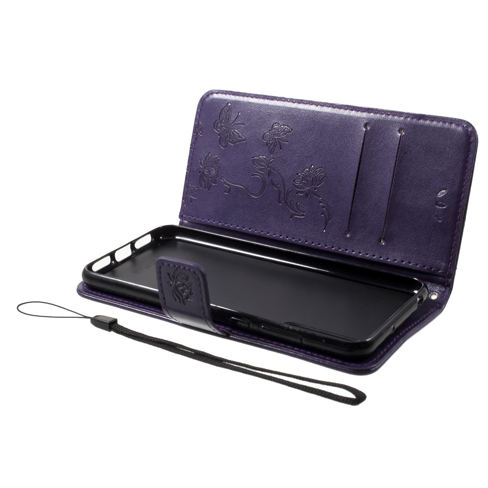 Imprint Butterfly Flower Wallet Stand Leather Mobile Casing for Huawei P20 Pro - Dark Purple-5
