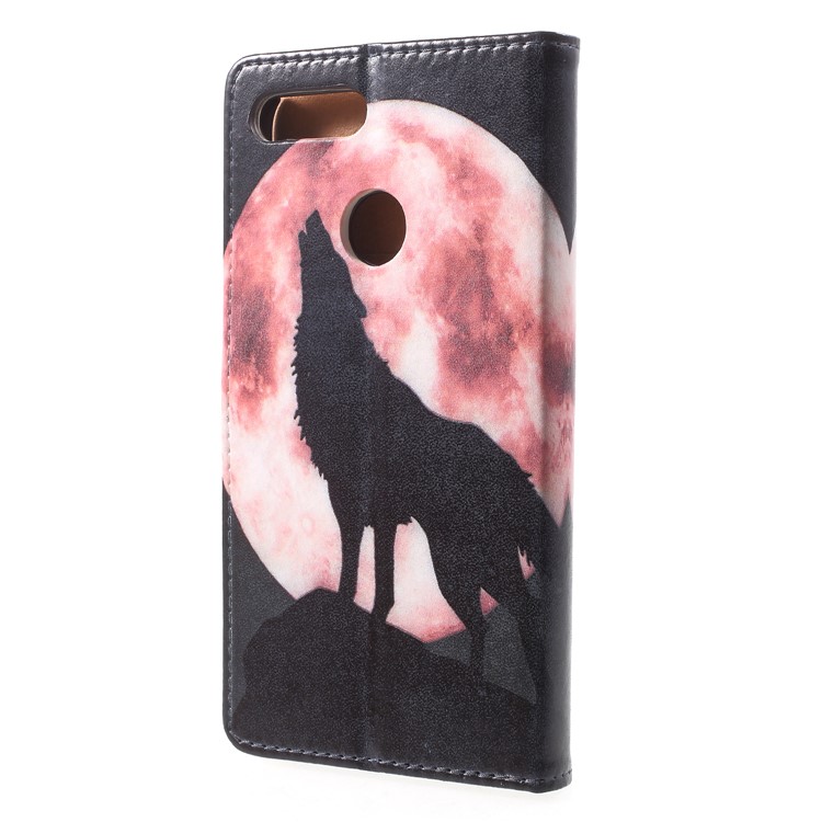 Pattern Printing PU Leather Wallet Stand Phone Case for Huawei Honor 9 Lite/9 Youth Edition - Wolf Howling at Full Moon Night-2
