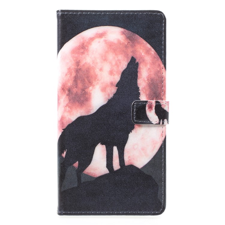 Pattern Printing PU Leather Wallet Stand Phone Case for Huawei Honor 9 Lite/9 Youth Edition - Wolf Howling at Full Moon Night-3