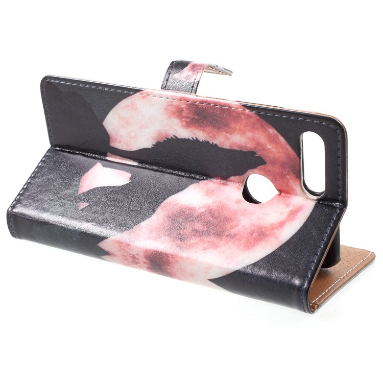 Pattern Printing PU Leather Wallet Stand Phone Case for Huawei Honor 9 Lite/9 Youth Edition - Wolf Howling at Full Moon Night-4