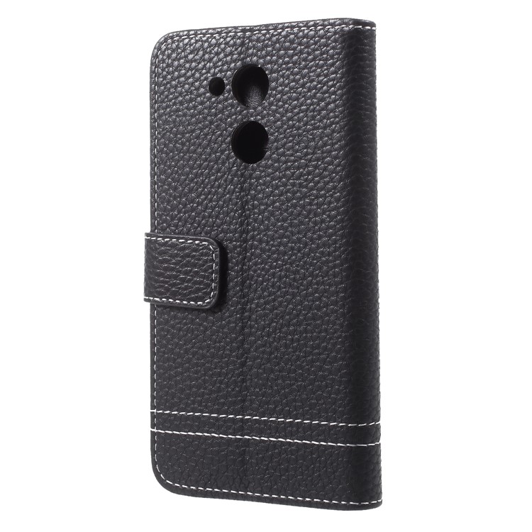 Litchi Skin PU Leather Wallet Stand Case for Huawei Honor V9 Play - Black-2