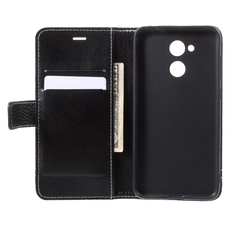 Litchi Skin PU Leather Wallet Stand Case for Huawei Honor V9 Play - Black-5