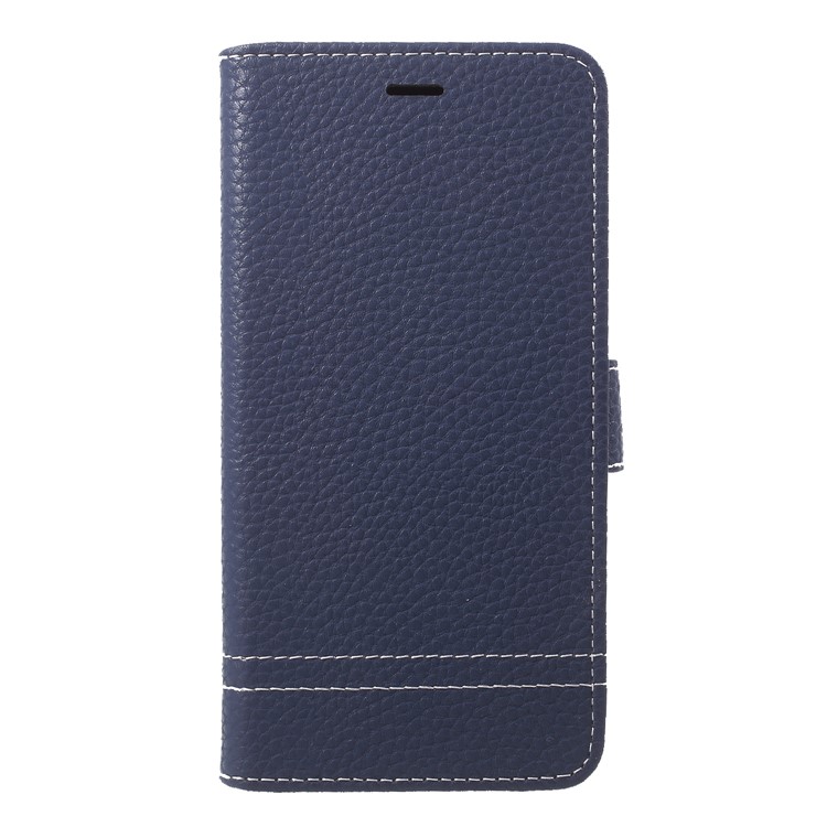 Litchi Skin Wallet Leather Stand Phone Shell for Huawei Honor V9 Play - Dark Blue-1