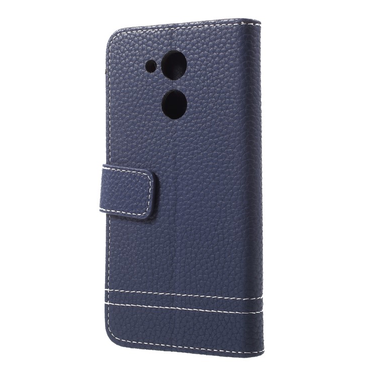 Litchi Skin Wallet Leather Stand Phone Shell for Huawei Honor V9 Play - Dark Blue-2