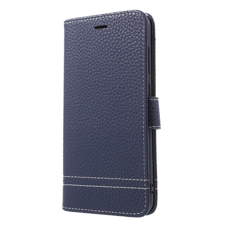 Litchi Skin Wallet Leather Stand Phone Shell for Huawei Honor V9 Play - Dark Blue-3
