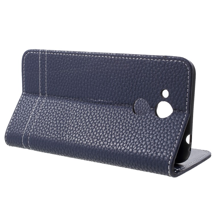 Litchi Skin Wallet Leather Stand Phone Shell for Huawei Honor V9 Play - Dark Blue-4