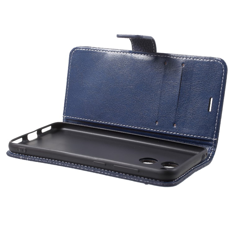 Litchi Skin Wallet Leather Stand Phone Shell for Huawei Honor V9 Play - Dark Blue-5