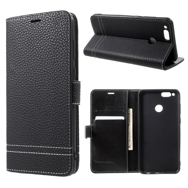 Litchi Texture PU Leather Wallet Stand Phone Case for Huawei Honor 7X - Black-1
