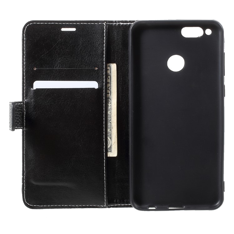 Litchi Texture PU Leather Wallet Stand Phone Case for Huawei Honor 7X - Black-5