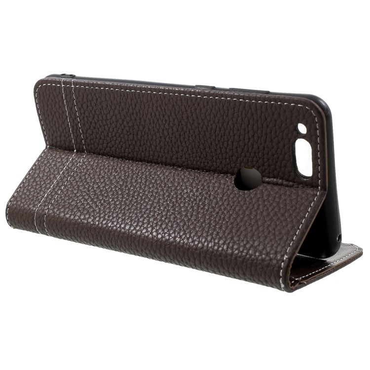 Litchi Texture PU Leather Magnetic Wallet Cover Shell for Huawei Honor 7X - Coffee-4