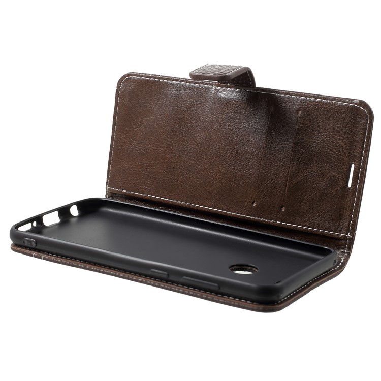 Litchi Texture PU Leather Magnetic Wallet Cover Shell for Huawei Honor 7X - Coffee-5