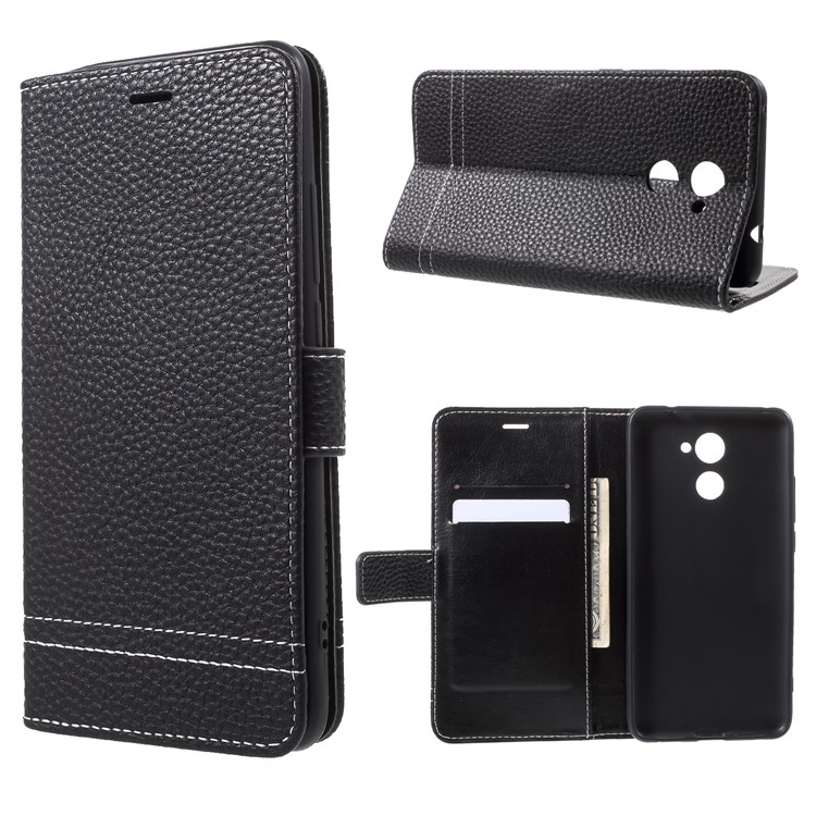 Litchi Skin Wallet Leather Stand Case for Huawei Y7 Prime / Enjoy 7 Plus - Black-1