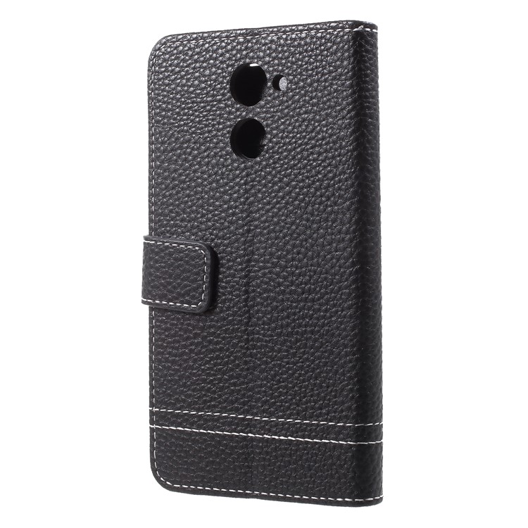 Litchi Skin Wallet Leather Stand Case for Huawei Y7 Prime / Enjoy 7 Plus - Black-2