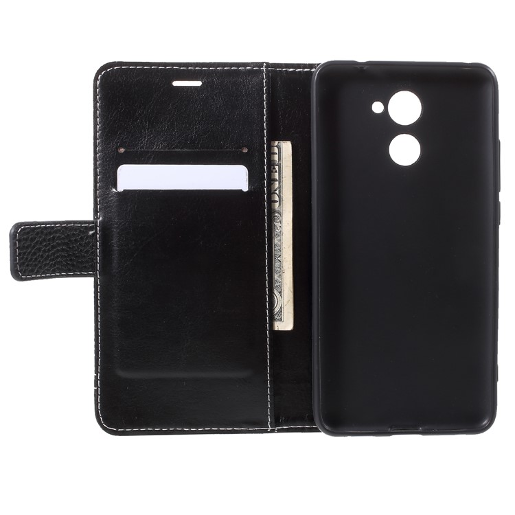 Litchi Skin Wallet Leather Stand Case for Huawei Y7 Prime / Enjoy 7 Plus - Black-5