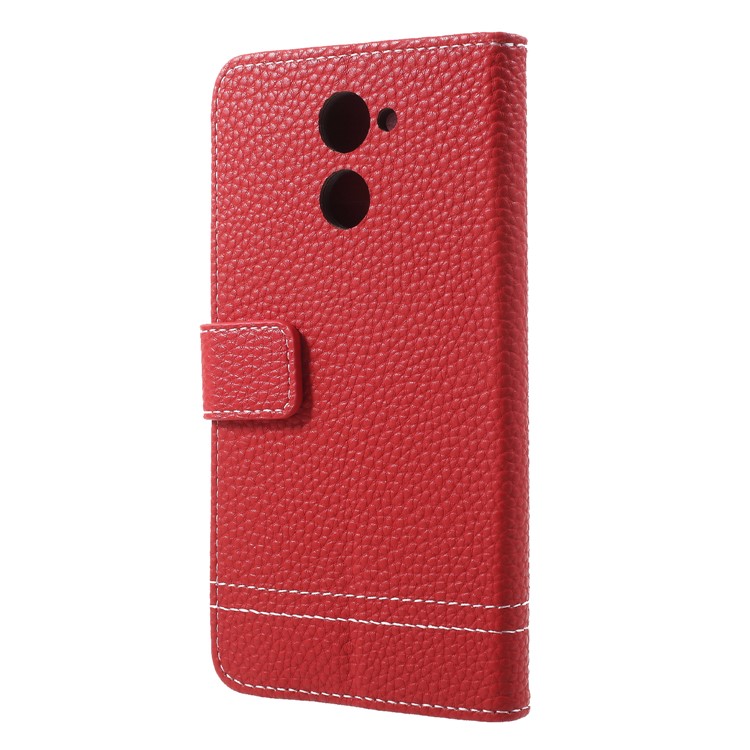 Litchi Skin Wallet Leather Cover with Stand for Huawei Y7 Prime / Enjoy 7 Plus - Red-2