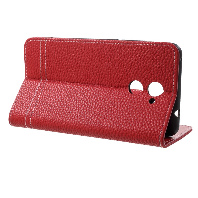 Litchi Skin Wallet Leather Cover with Stand for Huawei Y7 Prime / Enjoy 7 Plus - Red-4