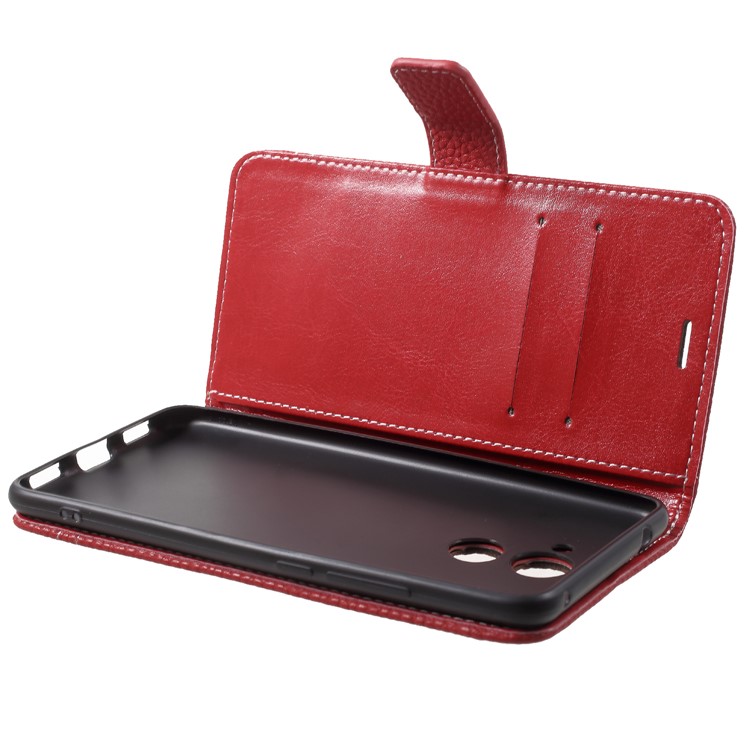 Litchi Skin Wallet Leather Cover with Stand for Huawei Y7 Prime / Enjoy 7 Plus - Red-5