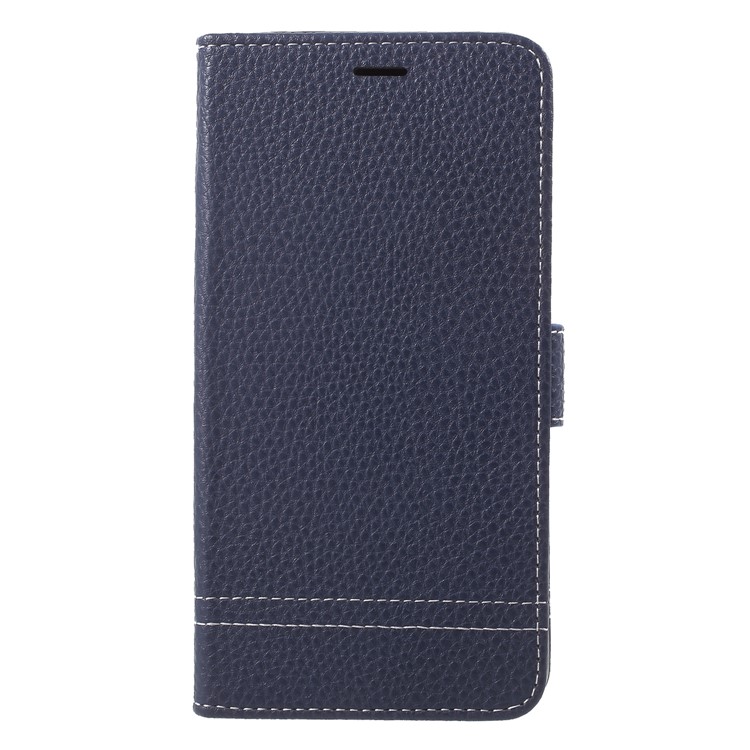 Litchi Skin Stand Wallet Leather Shell for Huawei Y7 Prime / Enjoy 7 Plus - Dark Blue-1