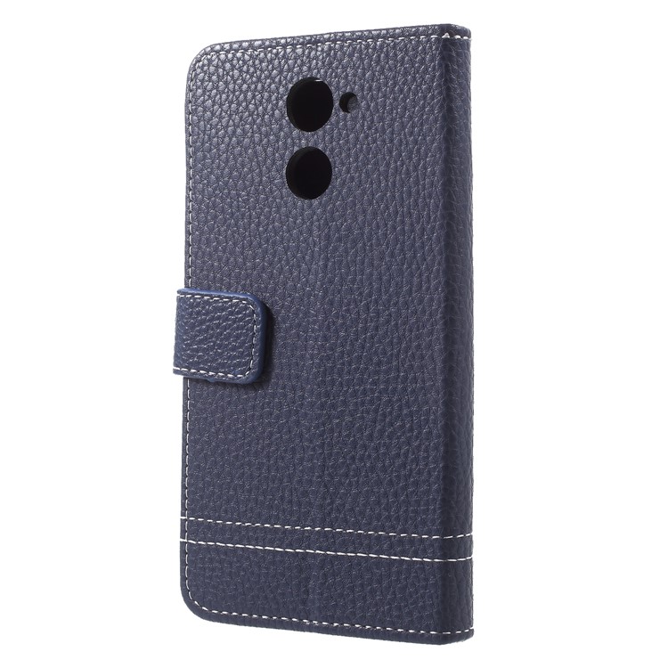 Litchi Skin Stand Wallet Leather Shell for Huawei Y7 Prime / Enjoy 7 Plus - Dark Blue-2
