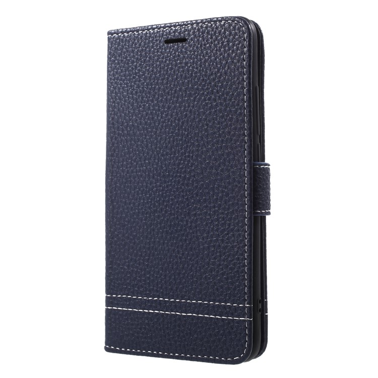 Litchi Skin Stand Wallet Leather Shell for Huawei Y7 Prime / Enjoy 7 Plus - Dark Blue-3