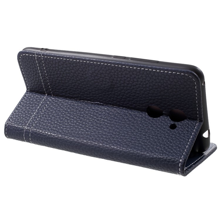 Litchi Skin Stand Wallet Leather Shell for Huawei Y7 Prime / Enjoy 7 Plus - Dark Blue-4