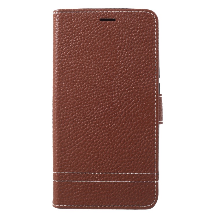 Litchi Skin Wallet Stand Leather Protection Phone Case Accessory for Huawei Y7 Prime / Enjoy 7 Plus - Brown-1