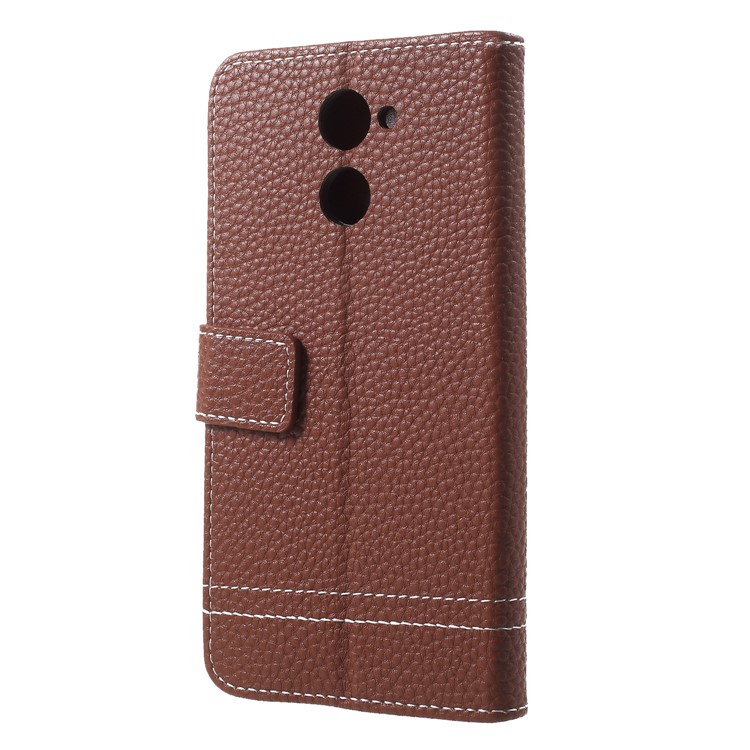 Litchi Skin Wallet Stand Leather Protection Phone Case Accessory for Huawei Y7 Prime / Enjoy 7 Plus - Brown-2