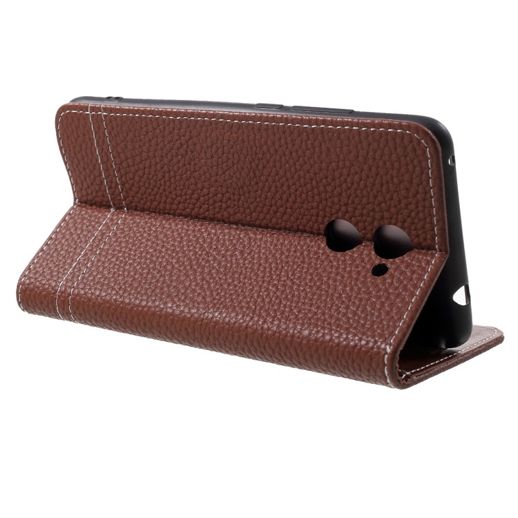 Litchi Skin Wallet Stand Leather Protection Phone Case Accessory for Huawei Y7 Prime / Enjoy 7 Plus - Brown-4