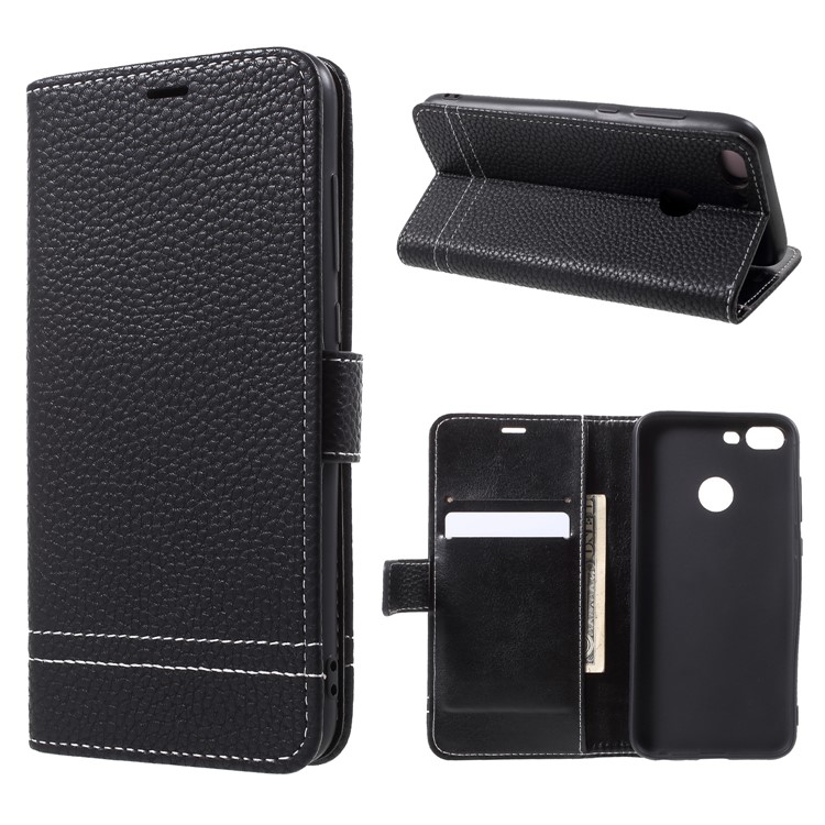 Litchi Texture PU Leather Protection Phone Case for Huawei Honor 9 Lite / Youth Edition - Black-1