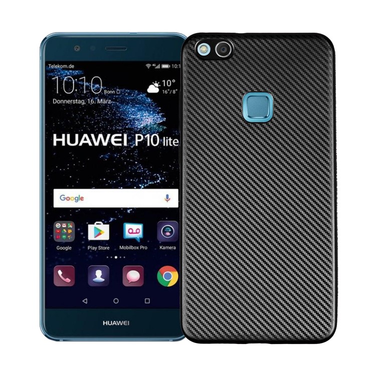 Carbon Fiber Grain Soft TPU Cellphone Cover for Huawei P10 Lite - Black-1