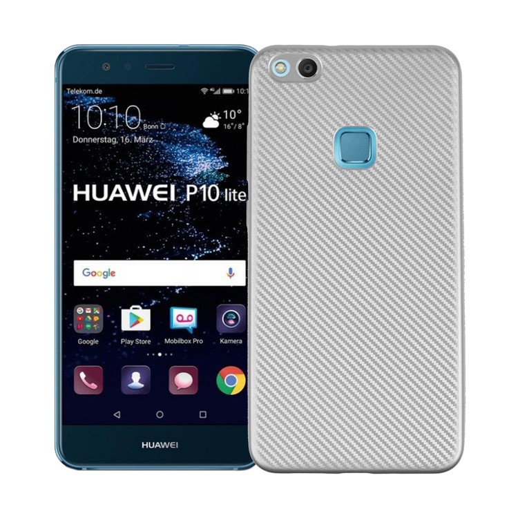 Carbon Fiber Grain Soft TPU Cellphone Case for Huawei P10 Lite - Silver-1