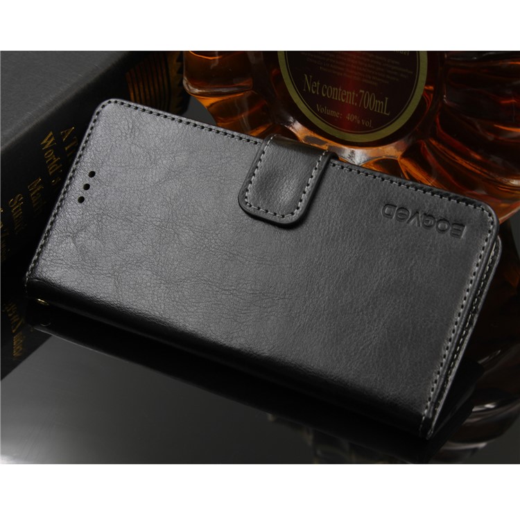 BOGVED Crazy Horse Stand Wallet Leather Cell Phone Cover for Huawei P20 Lite / Nova 3e - Black-1
