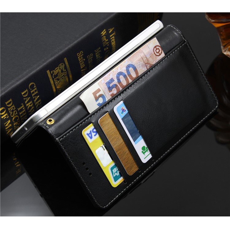 BOGVED Crazy Horse Stand Wallet Leather Cell Phone Cover for Huawei P20 Lite / Nova 3e - Black-3