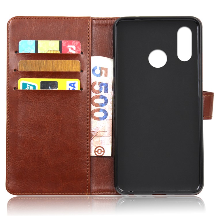 BOGVED Crazy Horse PU Leather Wallet Stand Phone Case for Huawei P20 Lite / Nova 3e - Brown-4