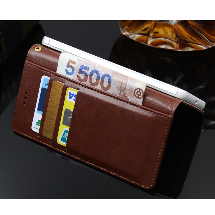 BOGVED Crazy Horse PU Leather Wallet Stand Phone Case for Huawei P20 Lite / Nova 3e - Brown-5