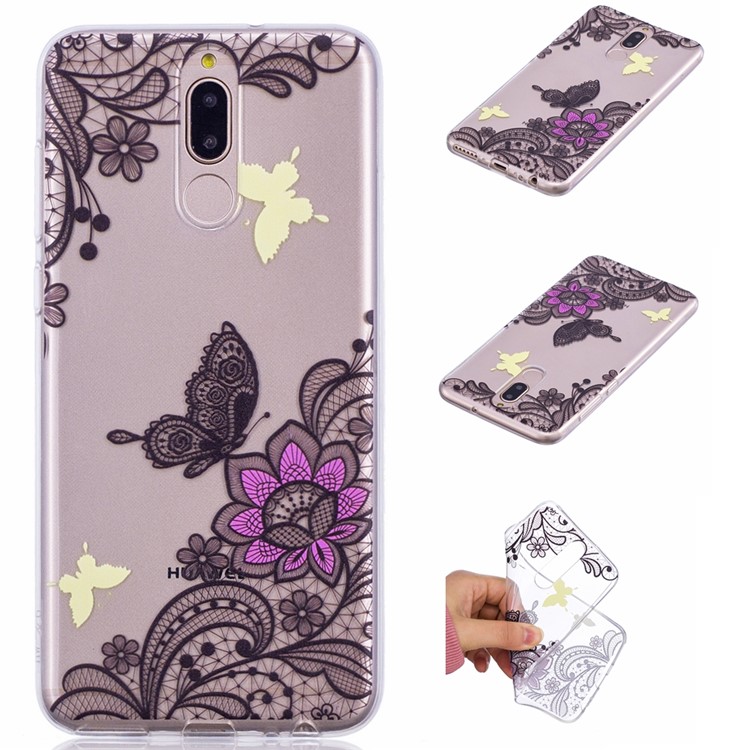 Embossment Patterned Soft TPU Shell for Huawei Mate 10 Lite / Maimang 6 / nova 2i / Honor 9i (India) - Flower and Butterfly-1