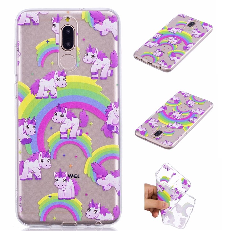 Embossment Patterned Soft TPU Case Cover for Huawei Mate 10 Lite / Maimang 6 / nova 2i / Honor 9i (India) - Unicorns and Rainbow-1