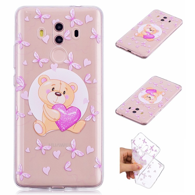 Embossing Patterned Soft TPU Back Phone Shell for Huawei Mate 10 Pro - Bear and Heart-1