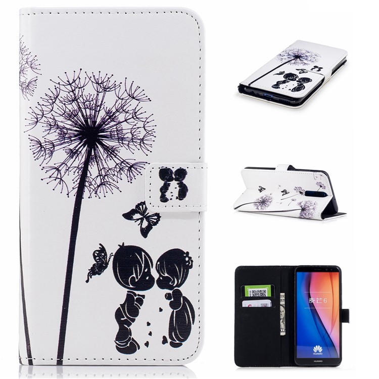 Embossed Pattern PU Leather Wallet Stand Phone Case for Huawei Mate 10 Lite / nova 2i / Maimang 6 / Honor 9i (India) - Dandelions and Lovers-1