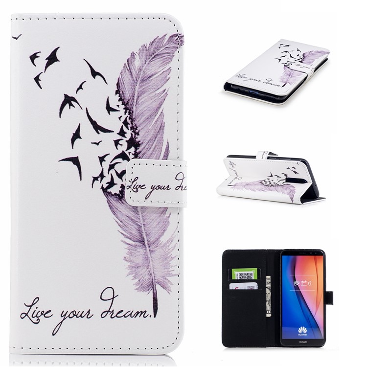 Embossed Pattern PU Leather Wallet Shell for Huawei Mate 10 Lite / nova 2i / Maimang 6 / Honor 9i (India) - Feather and Birds-1