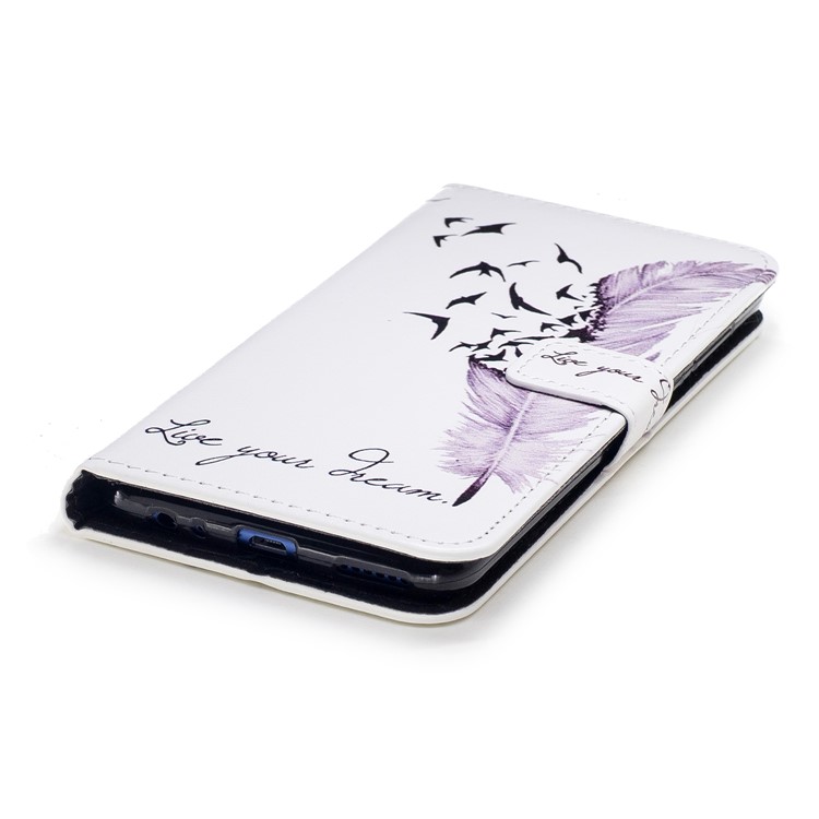 Embossed Pattern PU Leather Wallet Shell for Huawei Mate 10 Lite / nova 2i / Maimang 6 / Honor 9i (India) - Feather and Birds-2