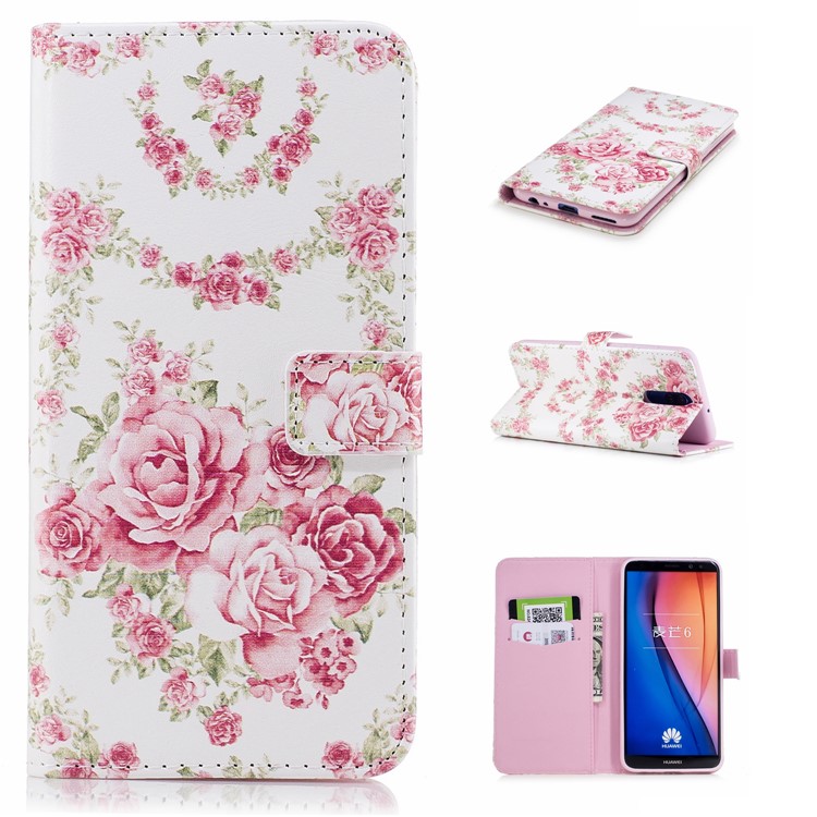 Embossed Pattern Stand Leather Wallet Mobile Case for Huawei Mate 10 Lite / nova 2i / Maimang 6 / Honor 9i (India) - Blooming Peonies-1